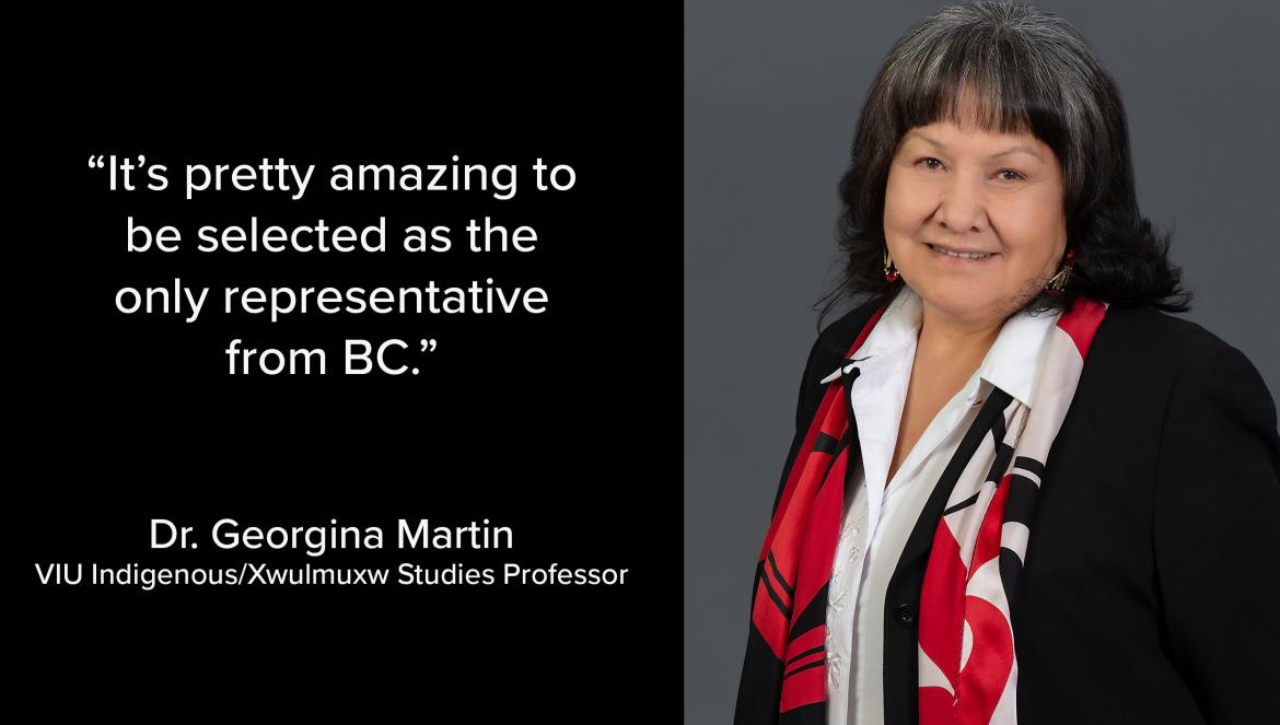 : Dr. Georgina Martin, a VIU Indigenous/Xwulmuxw Studies Professor.