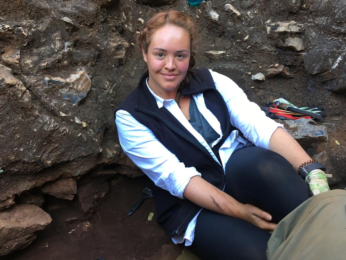 Samantha Good sits in her excavation square during the dig she attended in the Drimolen Palaeocave system.