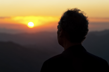 silhouette of a man watching the sunset