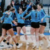 VIU Mariners women's volleyball team celebrating